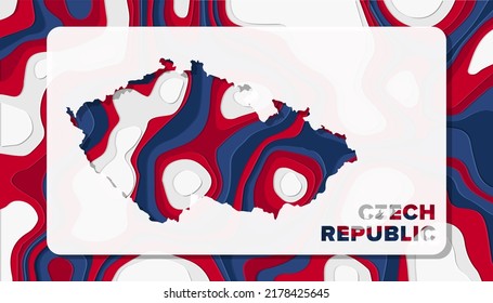 Czech Republic Map with Paper Cut Waves Background Shape perfect for Greeting Card, Desktop Wallpaper, and Banner