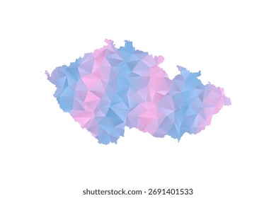 Mapa da república checa - Ilustração vetorial em estilo polígono em azul pastel e gradiente rosa, baixo projeto geométrico poly, isolado no fundo branco para infográficos e educação.