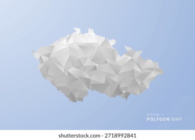 czech republic Mapa - Ilustración vectorial de estilo polígono en gris, blanco y azul, diseño geométrico de bajo poli, silueta mínima, adecuada para infografía y diseño moderno.