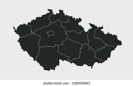 Czech Republic map with regions isolated on white background. Outline Map of Czech Republic. Vector illustration