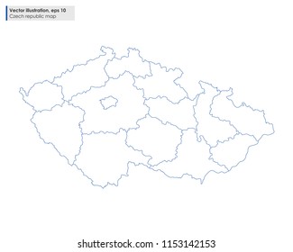 czech republic map with regions vector line illustration on white background