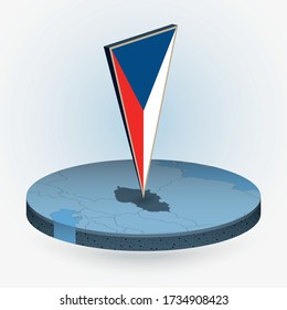Tschechische Republik Karte im runden isometrischen Stil mit dreieckiger 3D-Flagge der Tschechischen Republik, Vektorkarte in blau Farbe. 
