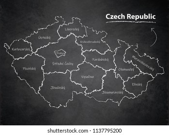 Czech Republic map separate region individual names blackboard chalkboard vector