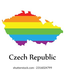Czech Republic map shape fill rainbow color isolated on white background. Design concept country accept pride LGBT.