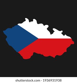 Tschechische Republik Karte Silhouette mit Flagge auf schwarzem Hintergrund