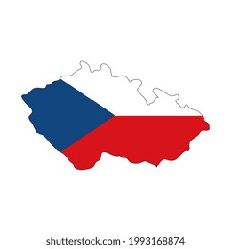 Czech Republic map silhouette with flag on white background