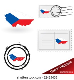 Czech Republic map, stamp and postcard set from series.