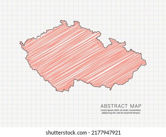 Tschechische Republik Karte der Vektorfarbe Silhouette chaotische handgezeichnete Schreib-Skizze auf Gitterpapier.