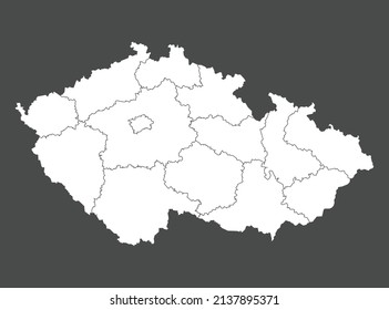 Vector de mapa de la República Checa, color blanco, aislado en fondo gris