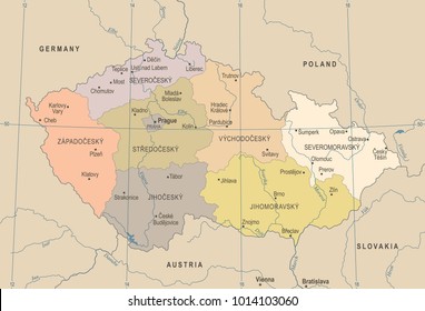 Czech Republic Map - Vintage High Detailed Vector Illustration