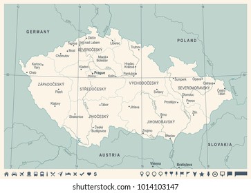 Czech Republic Map - Vintage High Detailed Vector Illustration