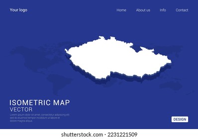Czech Republic map white on dark blue background 3d isometric vector illustration.