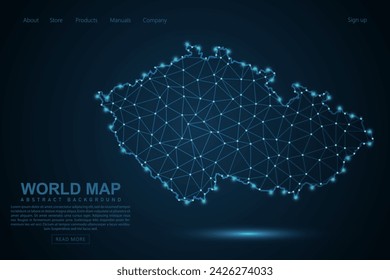 Czech Republic Map - World Map mash line and point scales on blue technology background. Wire Frame 3D mesh polygonal network line, design sphere, dot and structure - Vector illustration eps 10