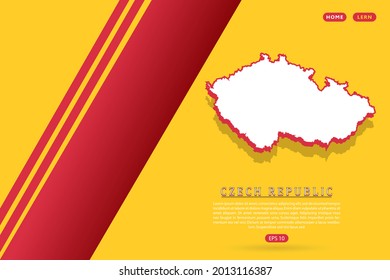 Czech Republic Map - World map vector template with isometric style including shadow, white and red color on yellow background for website, infographic, banner - Vector illustration eps 10