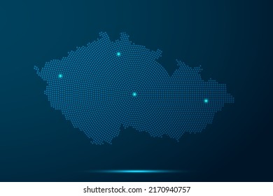 Czech Republic Map - World Map vector template with dots, grid, grunge, halftone style and light, network line, design sphere on blue technology background -  Vector illustration eps 10