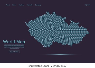 Czech Republic Map - World map vector template with blue dots, grid, grunge, halftone style isolated on dark purple background for website, infographic, technology design - Vector illustration eps 10