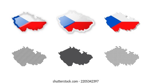 República Checa - Colección de mapas. Seis mapas de diferentes diseños. Conjunto de ilustraciones vectoriales