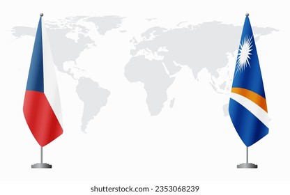 Banderas de la República Checa y de las Islas Marshall para una reunión oficial en el contexto del mapa mundial.