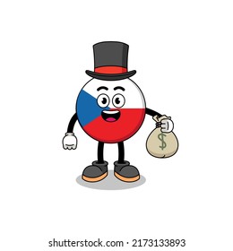 czech republic mascot illustration rich man holding a money sack , character design