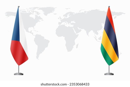Banderas de la República Checa y Mauricio para la reunión oficial en el contexto del mapa mundial.