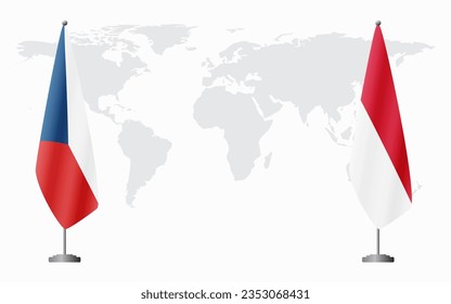 Czech Republic and Monaco flags for official meeting against background of world map.