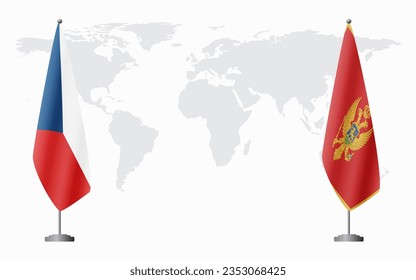 Czech Republic and Montenegro flags for official meeting against background of world map.