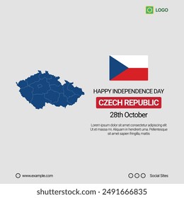 Czech Republic National Day Social Media Banner, Editable Vector Design with Map and Flag