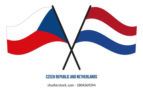 Czech Republic and Netherlands Flags Crossed And Waving Flat Style. Official Proportion. Correct Colors.