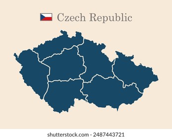 czech republic old style map with flag, vector illustration, isolated on beige background 10 eps