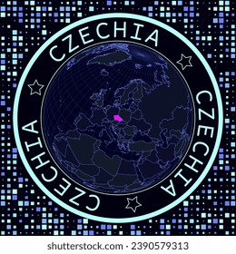 Czech Republic on globe vector. Futuristic satellite view of the world centered on the Czech Republic. Geographical illustration with the shape of the country and squares background.