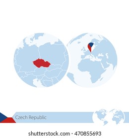 Czech Republic on world globe with flag and regional map of Czech Republic. Vector Illustration.