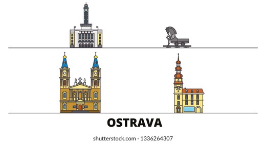 Czech Republic, Ostrava flat landmarks vector illustration. Czech Republic, Ostrava line city with famous travel sights, skyline, design. 
