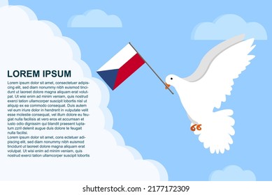 Czech Republic peace concept with text area, Dove of Peace bird with Czech Republic flag in its beak, dove flying in the clouds, vector illustration design, Czech Republic peace day template