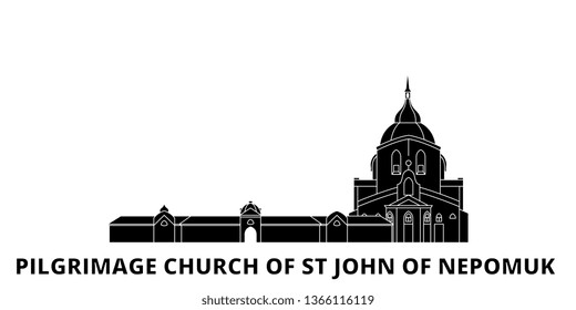 Czech Republic, Pilgrimage Church Of St John Of Nepomuk flat travel skyline set. Czech Republic, Pilgrimage Church Of St John Of Nepomuk black city vector illustration, symbol, travel sights