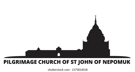 Czech Republic, Pilgrimage Church Of St John Of Nepomuk city skyline isolated vector illustration. Czech Republic, Pilgrimage Church Of St John Of Nepomuk travel black cityscape