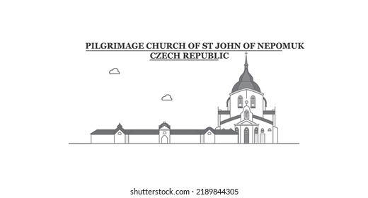 Czech Republic, Pilgrimage Church Of St John Of Nepomuk City Skyline Isolated Vector Illustration, Icons