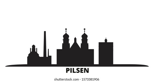 Czech Republic, Pilsen city skyline isolated vector illustration. Czech Republic, Pilsen travel black cityscape