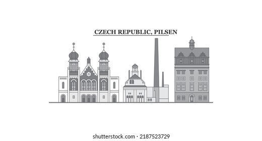 Czech Republic, Pilsen city skyline isolated vector illustration, icons