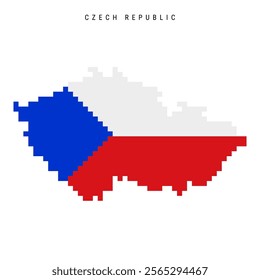 Czech Republic pixel flag map icon. 8 bit pixel art Czechia map covered with flag. Flat vector illustration isolated on white background.