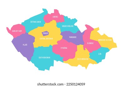 Czech Republic political map of administrative divisions - regions. Colorful vector map with labels.