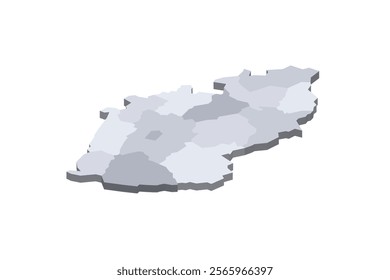 Czech Republic political map of administrative divisions - regions. 3D isometric blank vector map in shades of grey.