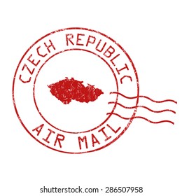 Czech Republic post office, air mail, grunge rubber stamp on white background, vector illustration