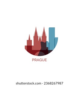 Czech Republic Prague city cityscape skyline capital panorama vector flat modern logo icon. Eastern Europe region town emblem idea with landmarks and building silhouettes