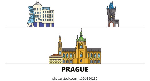 Czech Republic, Prague City flat landmarks vector illustration. Czech Republic, Prague City line city with famous travel sights, skyline, design. 