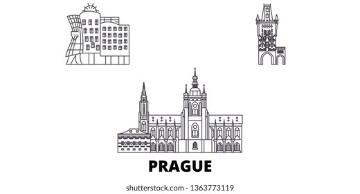 Czech Republic, Prague City line travel skyline set. Czech Republic, Prague City outline city vector illustration, symbol, travel sights, landmarks.