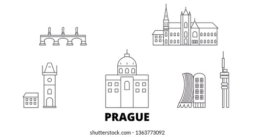 Czech Republic, Prague line travel skyline set. Czech Republic, Prague outline city vector illustration, symbol, travel sights, landmarks.