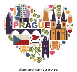 Czech Republic and Prague symbol in the form of heart