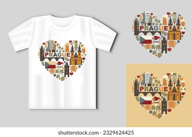 Czech Republic and Prague symbol in the form of heart. Travel concept with t-shirt mockup