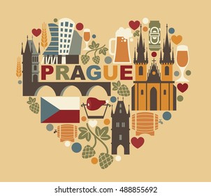 Czech Republic and Prague symbol in the form of heart