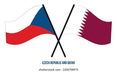 Czech Republic and Qatar Flags Crossed And Waving Flat Style. Official Proportion. Correct Colors.
